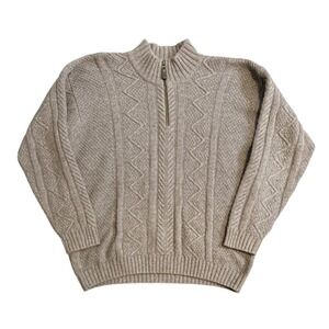 Peter Scott Wool Angora 1/4 Zip Sweater Mens XL Gray Made in Scotland Cable Knit